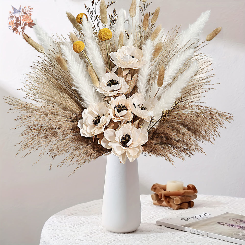 Dried Flower Bunch - 55Pcs Artificial Flower Bouquet Fluffy Pampas