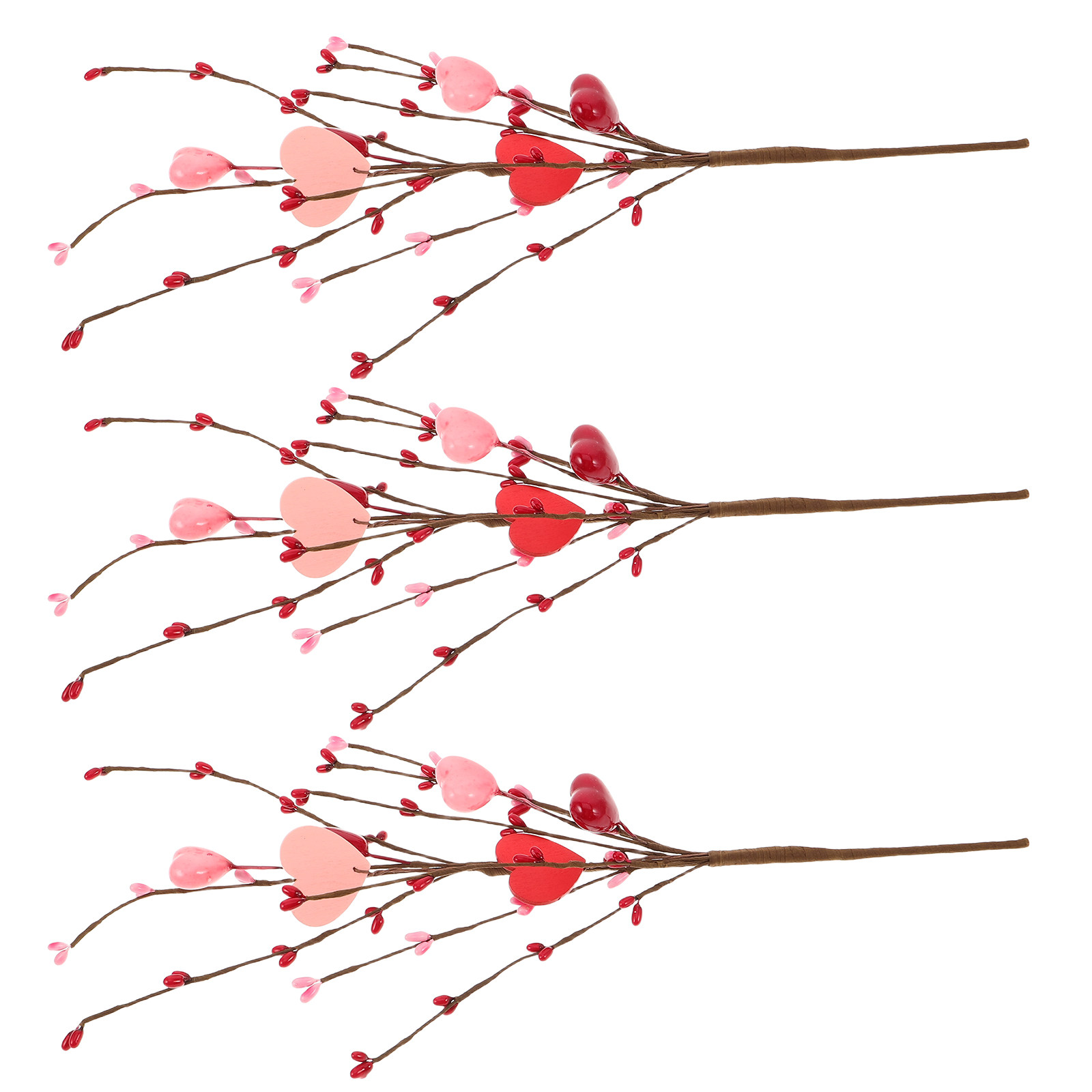 Floral Picks Wood - 3Pcs Heart Picks Branches Artificial Valentine