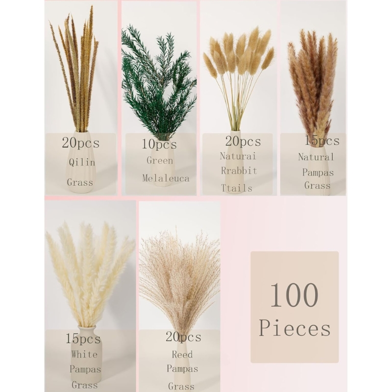 Bulk 100PCS Dried Pampas Grass - Dried Flower Bunch 评论和价格